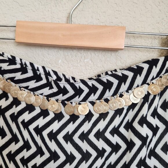 Earthbound Boho Maxi Skirt Geometric Women‎ Size XL Gold Coins Side High Slit - Picture 3 of 9